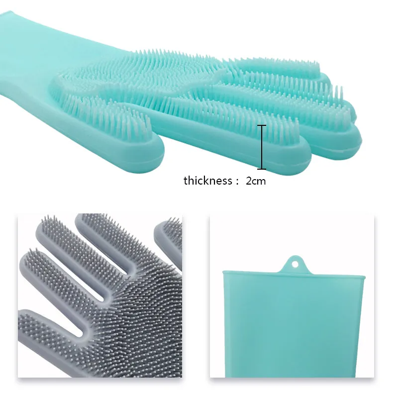 1 Pair Dish Washing Gloves Magic Silicone Dishes Cleaning Gloves