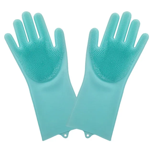 1 Pair Dish Washing Gloves Magic Silicone Dishes Cleaning Gloves