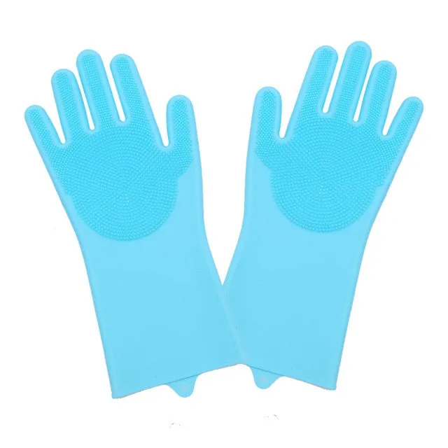 1 Pair Dish Washing Gloves Magic Silicone Dishes Cleaning Gloves