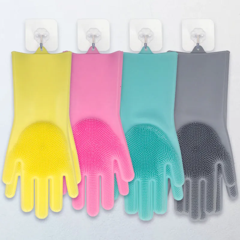 1 Pair Dish Washing Gloves Magic Silicone Dishes Cleaning Gloves