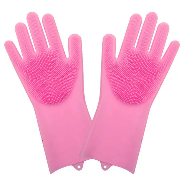 1 Pair Dish Washing Gloves Magic Silicone Dishes Cleaning Gloves