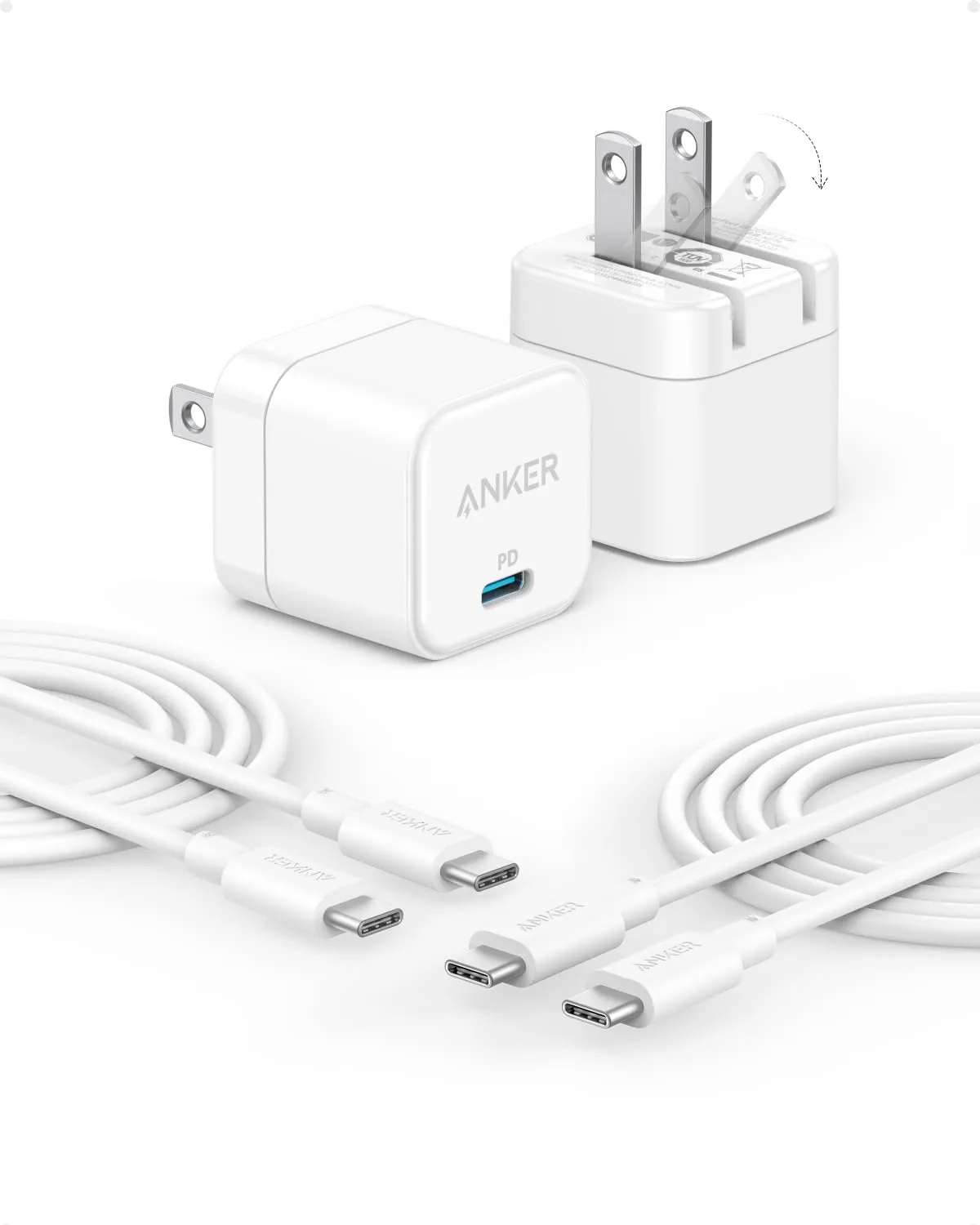 2 Pack Anker USB C Charger with USB C Cable, 20W USB C Charger Block for iPhone 16/15 and More Series, Galaxy, Pixel, iPad Pro/Air/Mini Series(2 Pack & 2 Cable)