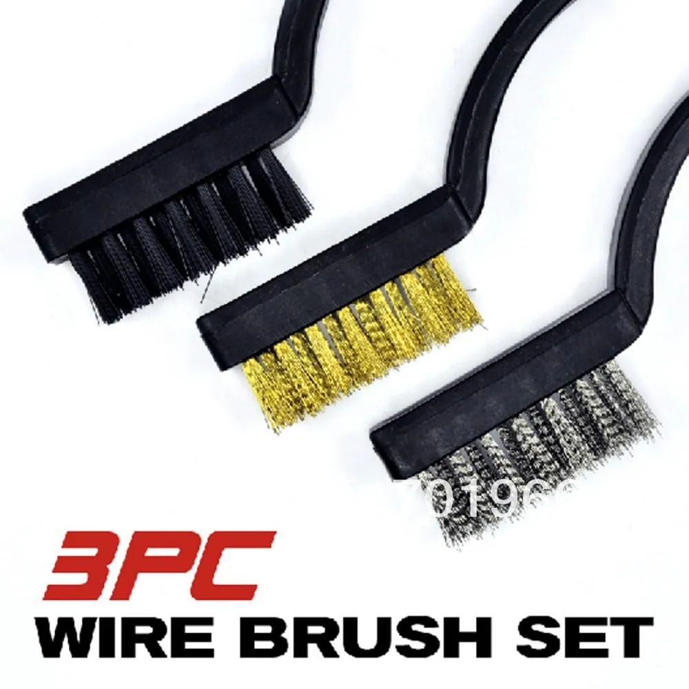 3 PCs Mini Wire Brush Set Brass Nylon Stainless Steel Bristles Household Cleaning Brush