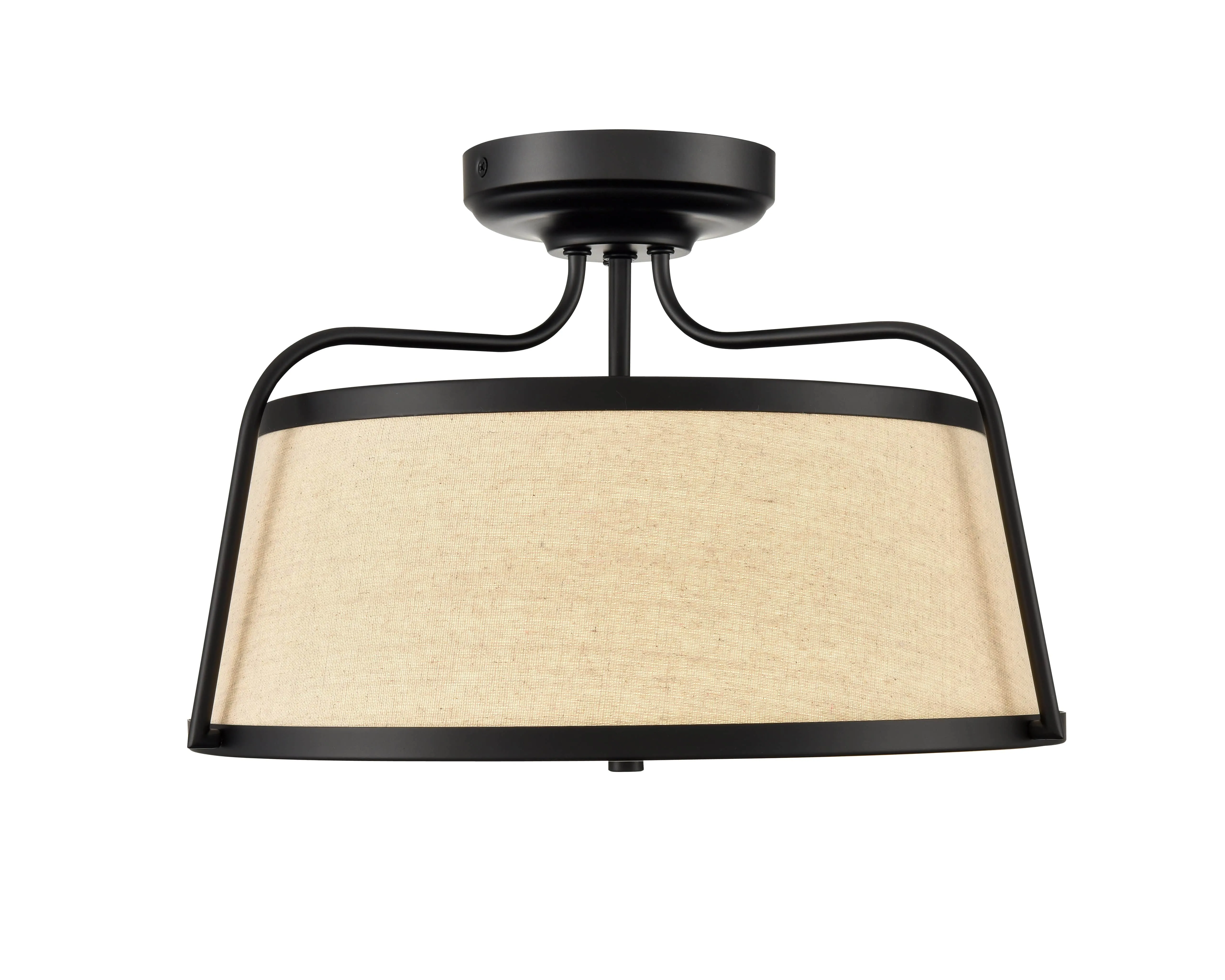 35W LED Semi-Flush Mount Fixture - Matte Black - White Linen - 15.13in. Diameter - 1400 Lm