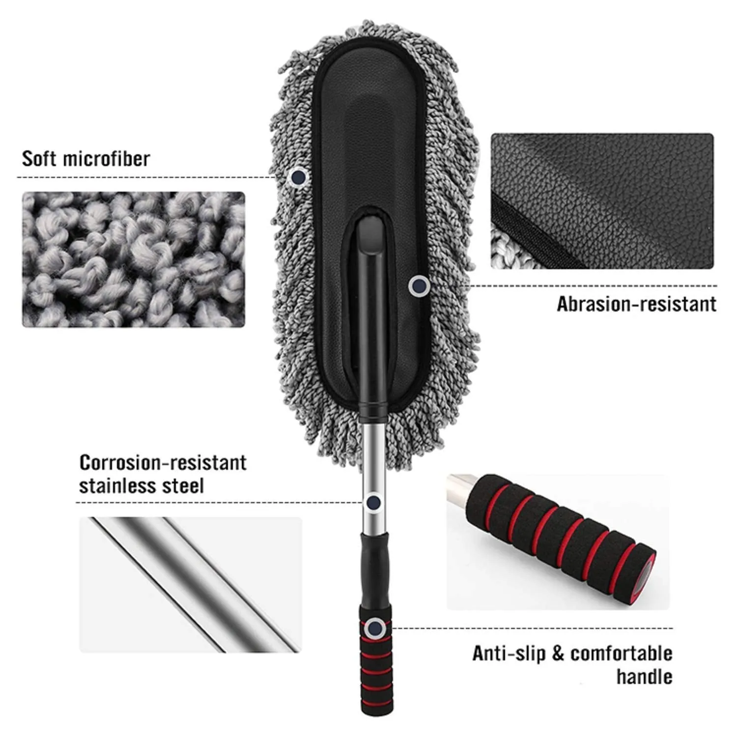 4749 Car Duster, Long Retractable / Soft / Non-Slip / Handle Multipurpose Microfiber Wash Brush Vehicle Interior and Exterior Cleaning Kit with for Car, Boats or Home