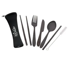 6 Piece Stainless Steel Travel Cutlery Set Black