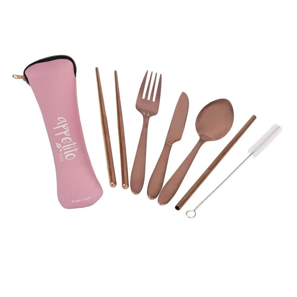 6 Piece Stainless Steel Travel Cutlery Set Rose Gold