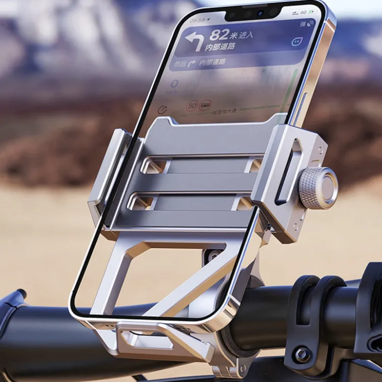 Aluminum Alloy Motorcycle Shockproof Mobile Phone Holder Bicycle Cycling Navigation Bracket(Silver)