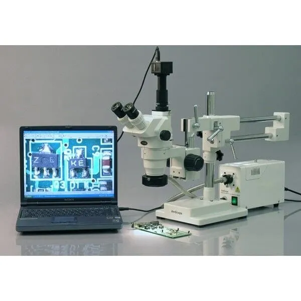 AmScope ZM-4 Series Ultimate Zoom Trinocular Stereo Microscope 6.7X-90X Magnification on 3D Boom Stand