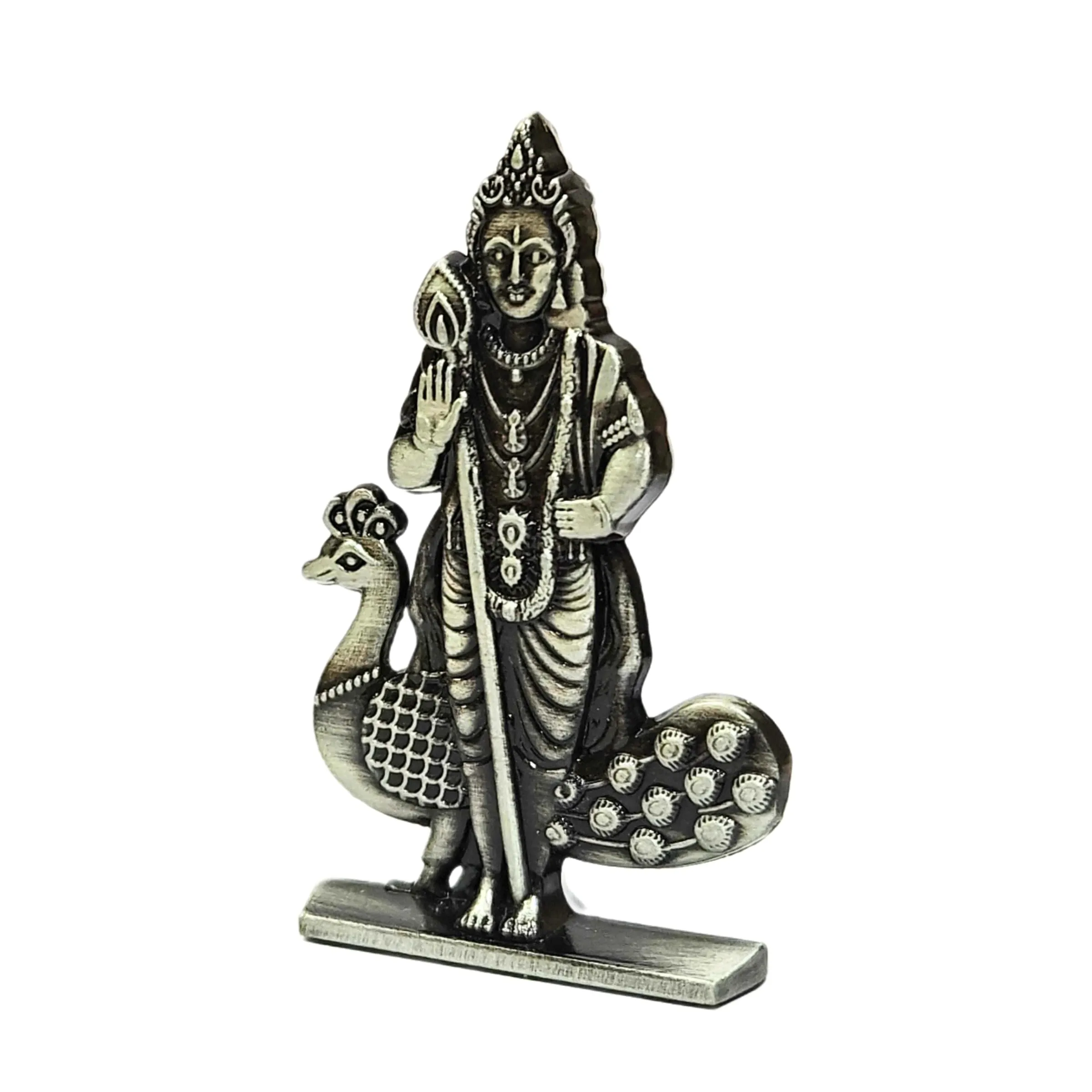 anciently Murugan Statue for Car Dashboard | Kartikeya Idol for Car Dashboard, Metal, 1 Piece (Silver Colour)