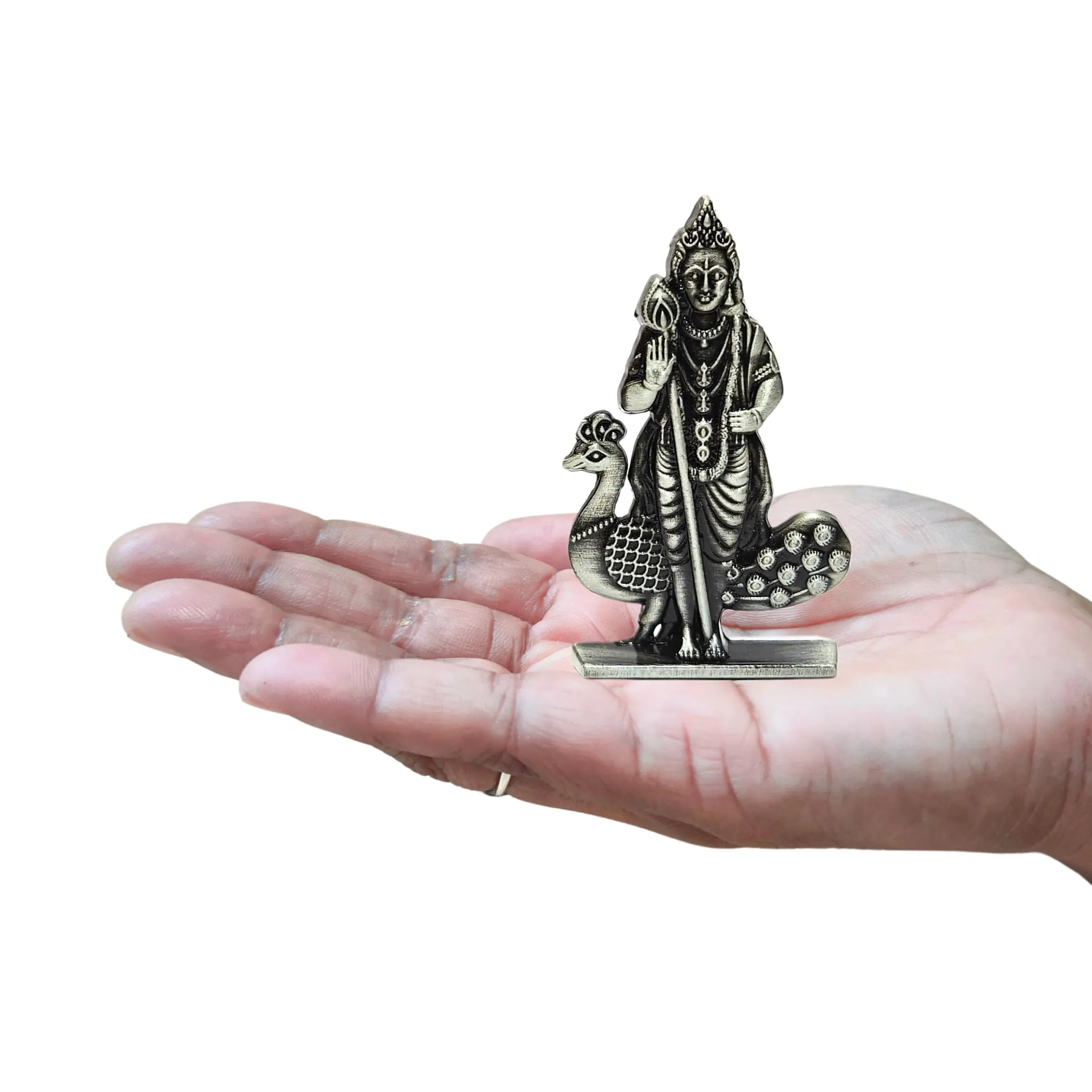 anciently Murugan Statue for Car Dashboard | Kartikeya Idol for Car Dashboard, Metal, 1 Piece (Silver Colour)