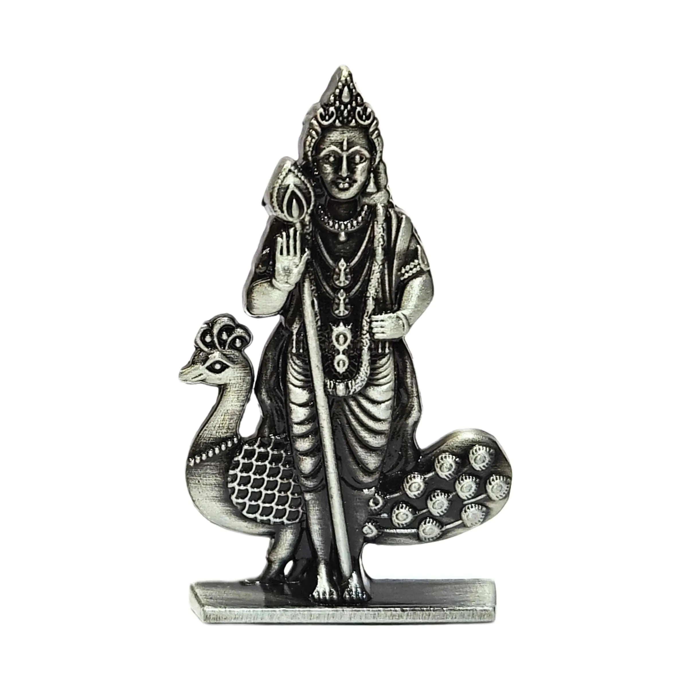 anciently Murugan Statue for Car Dashboard | Kartikeya Idol for Car Dashboard, Metal, 1 Piece (Silver Colour)