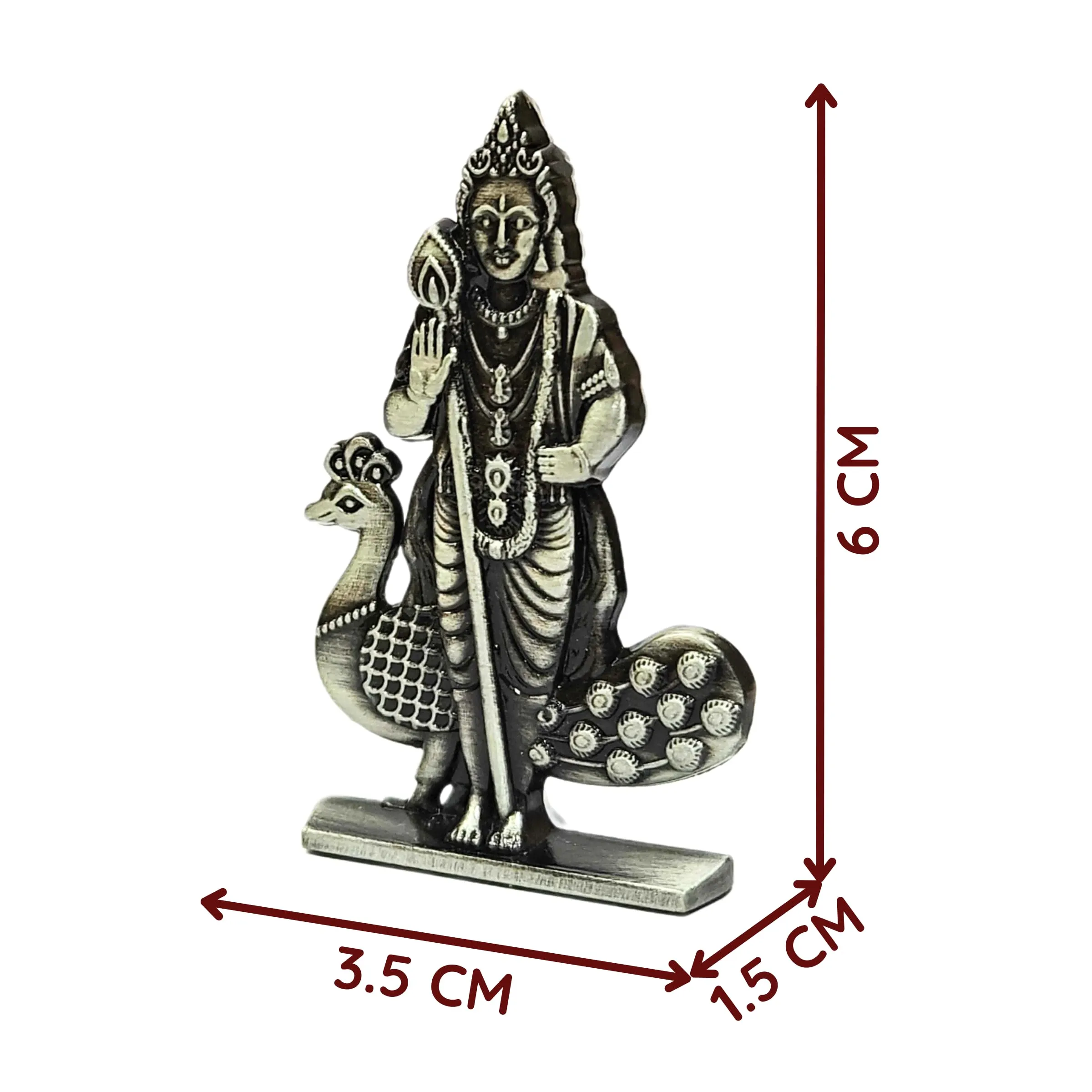 anciently Murugan Statue for Car Dashboard | Kartikeya Idol for Car Dashboard, Metal, 1 Piece (Silver Colour)