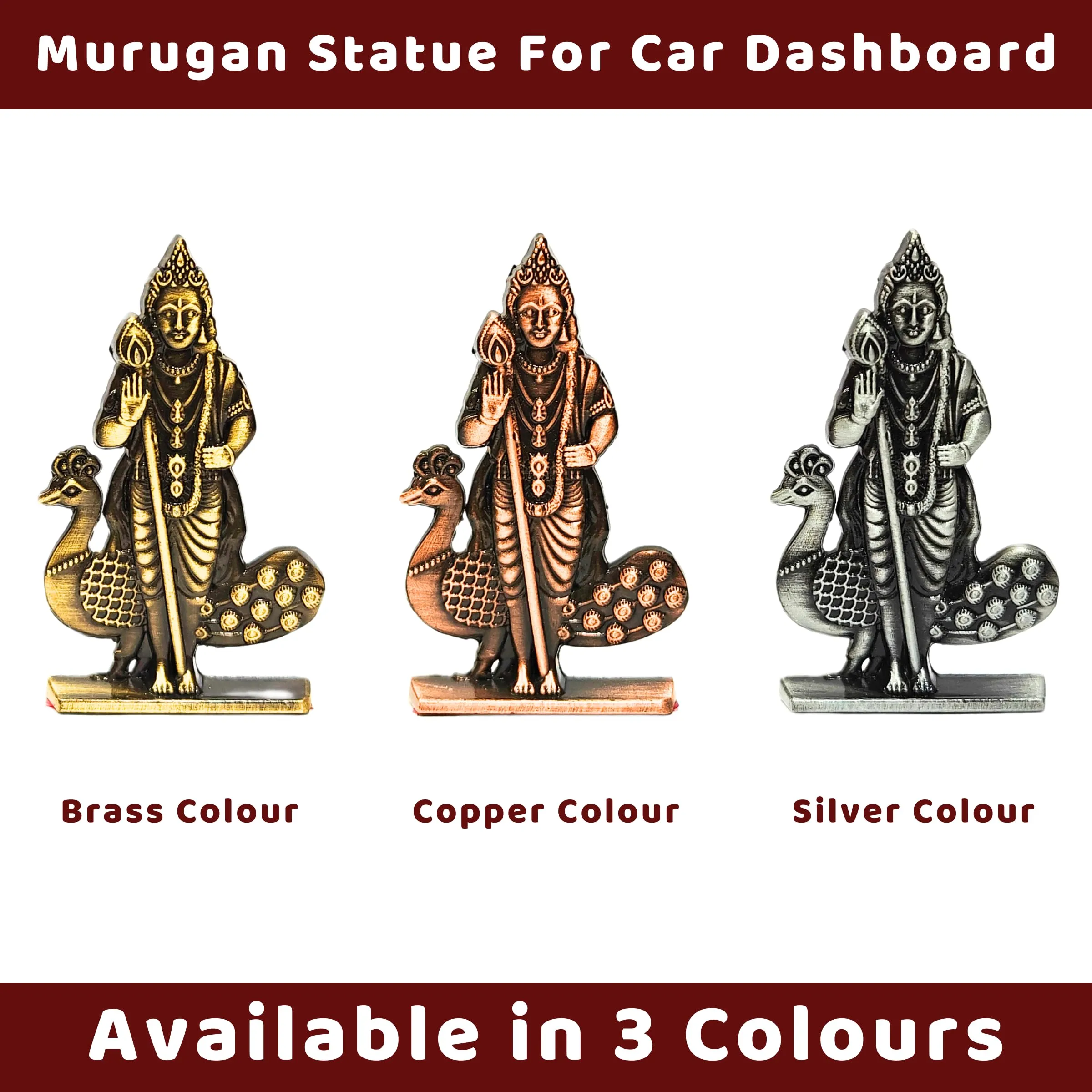 anciently Murugan Statue for Car Dashboard | Kartikeya Idol for Car Dashboard, Metal, 1 Piece (Silver Colour)