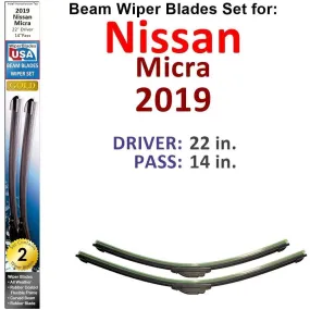 Beam Wiper Blades for 2019 Nissan Micra (Set of 2)