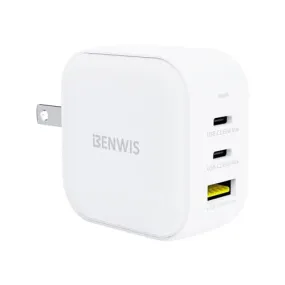 BENWIS USB C Charger Block, 65W GaN Fast Charger 3.0 QC PD Type C Charging Block Cube 3-Port USB Wall Charger for iPhone 15 14 13 12 11 Pro Max XS, iPad, Samsung Phone, Tablet