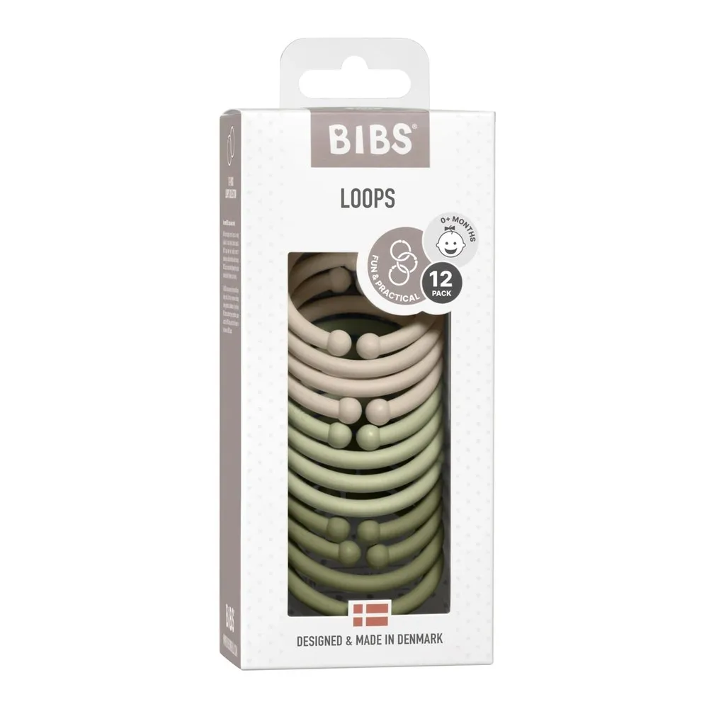 Bibs Pacifier 12-Pack Loops Infant Toy - Vanilla, Sage, and Olive