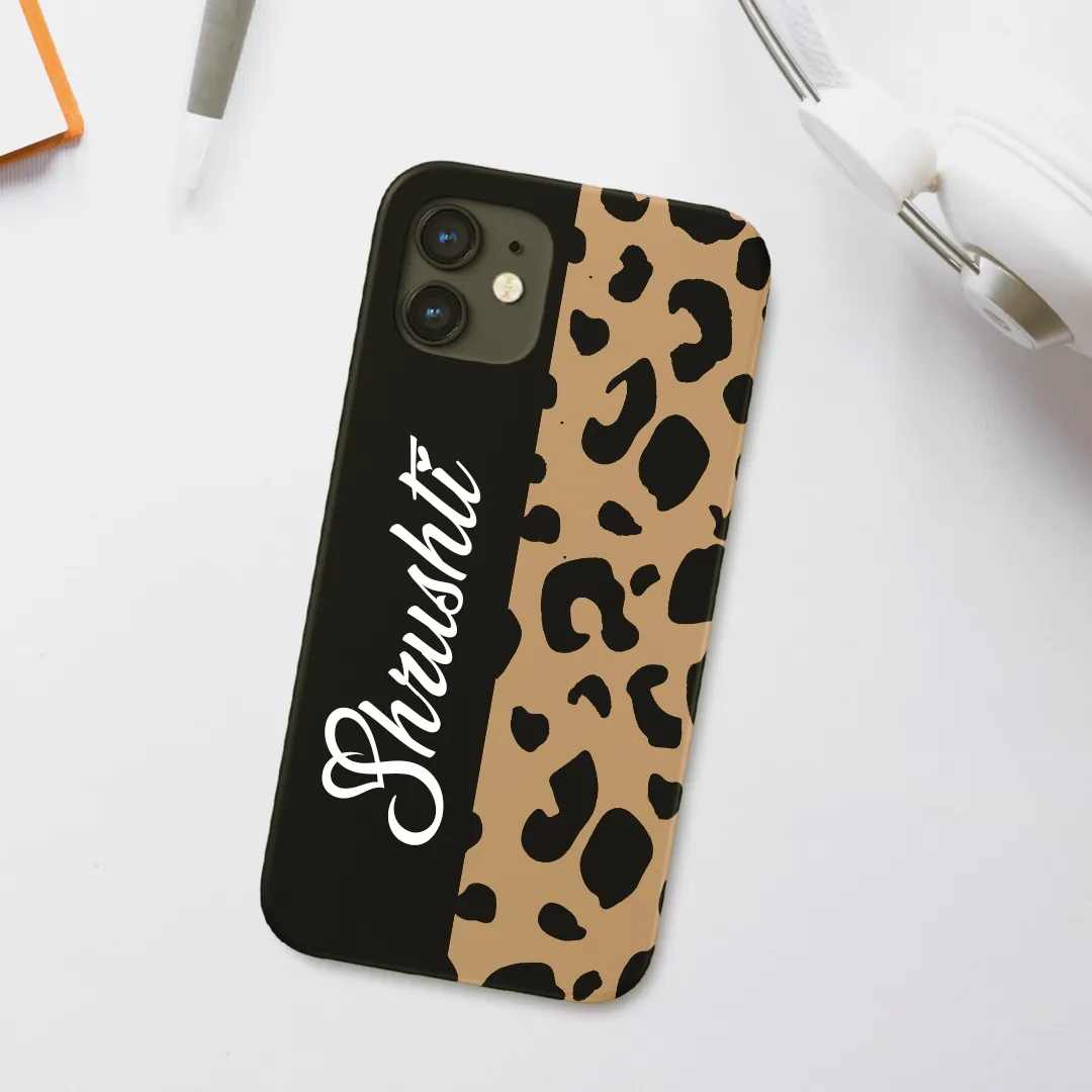 Black Chic Leopard Custom Name Slim Case Cover With Same Design Holder