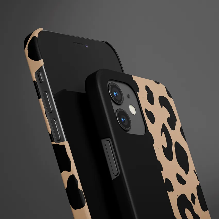 Black Chic Leopard Custom Name Slim Case Cover With Same Design Holder