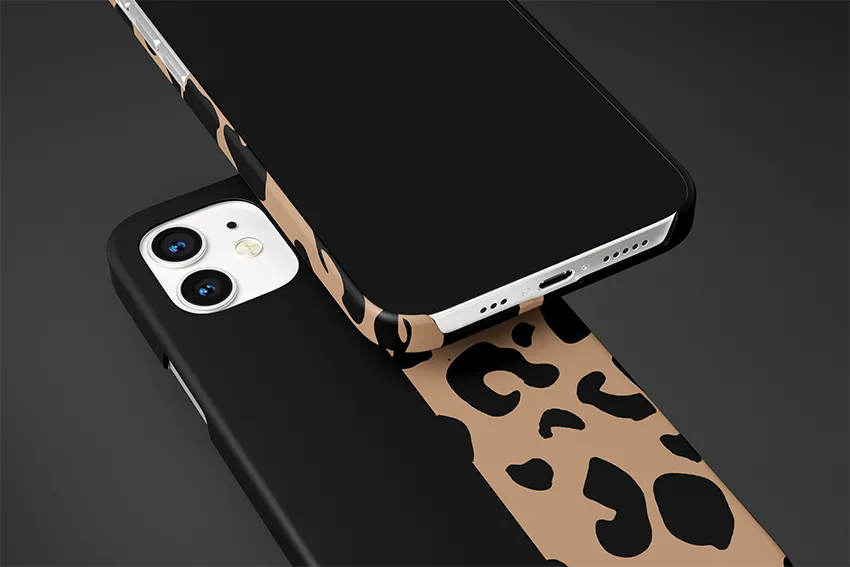 Black Chic Leopard Custom Name Slim Case Cover With Same Design Holder