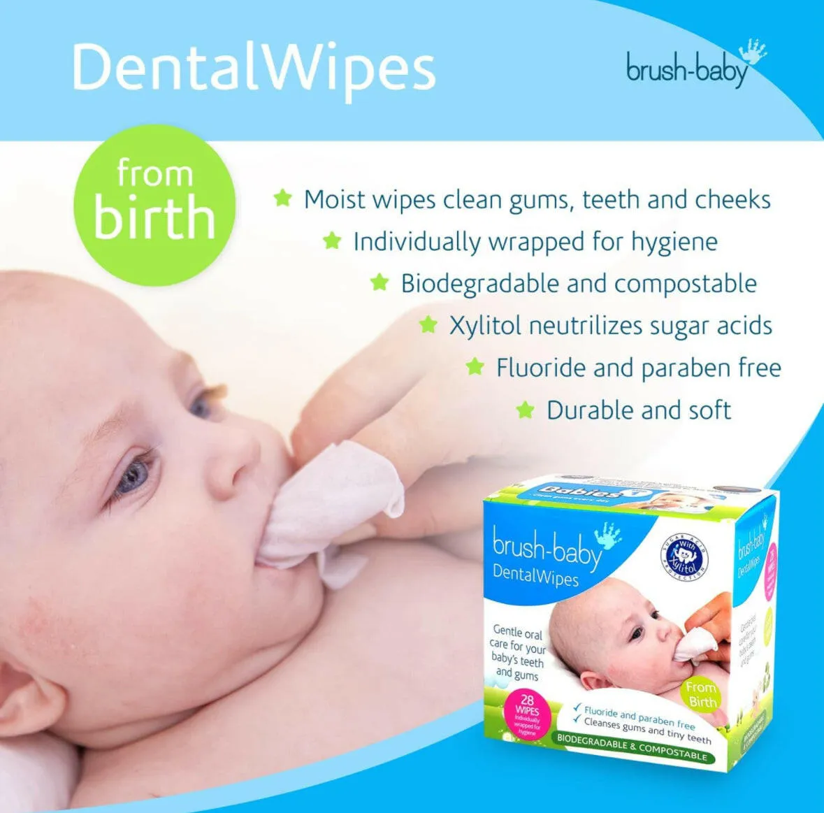 Brush-baby Dental Wipes Biodegradable  28 wipes