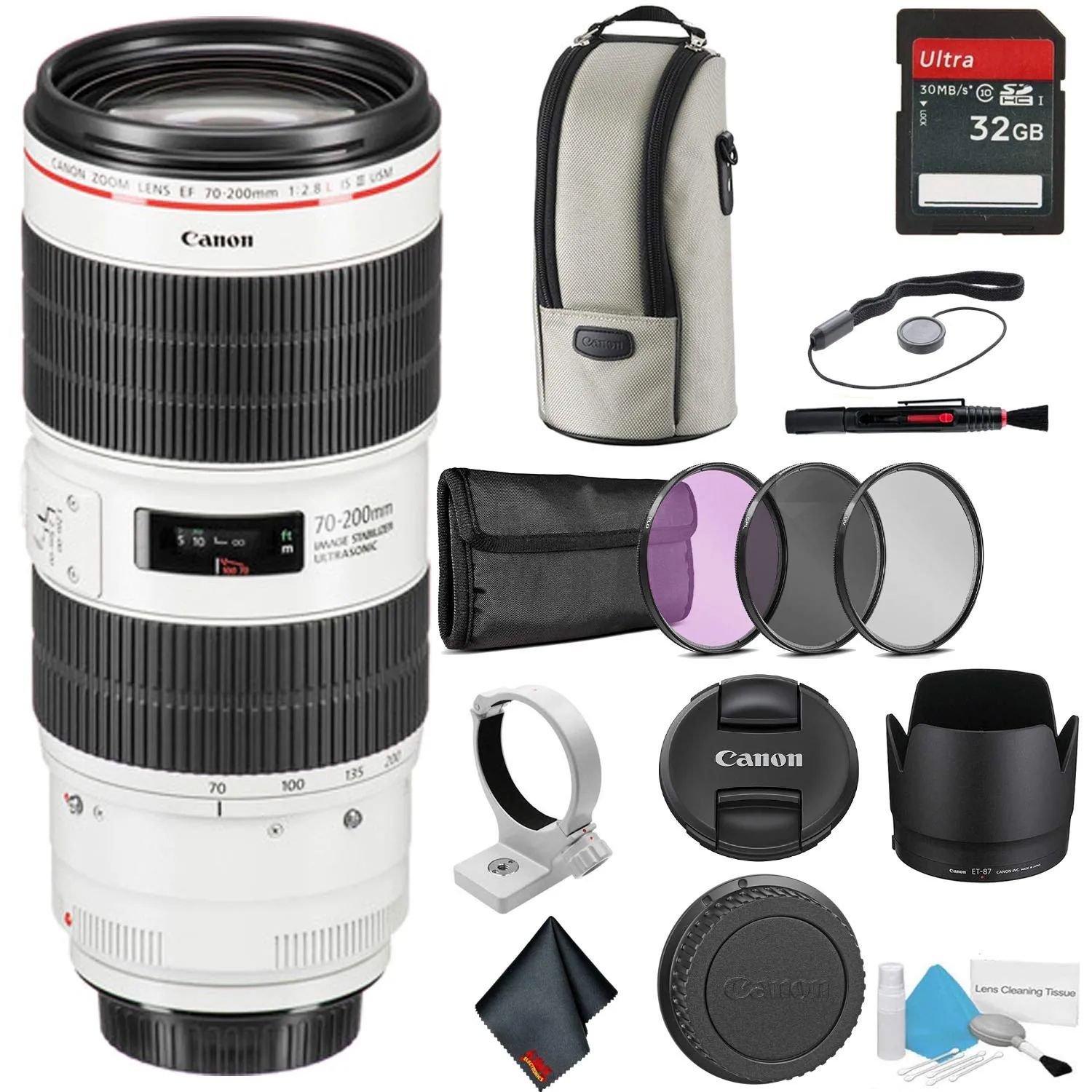 Canon EF 70-200mm f/2.8L is III USM Telephoto Zoom Lens - Bundle with 32GB Memory Card -International Model