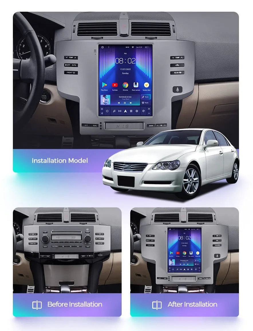 Car Dealz 11" Android 12.0 For Toyota Mark X X120 1 2004 - 2009 Tesla Vertical Screen In Dash Plus OEM Fascia