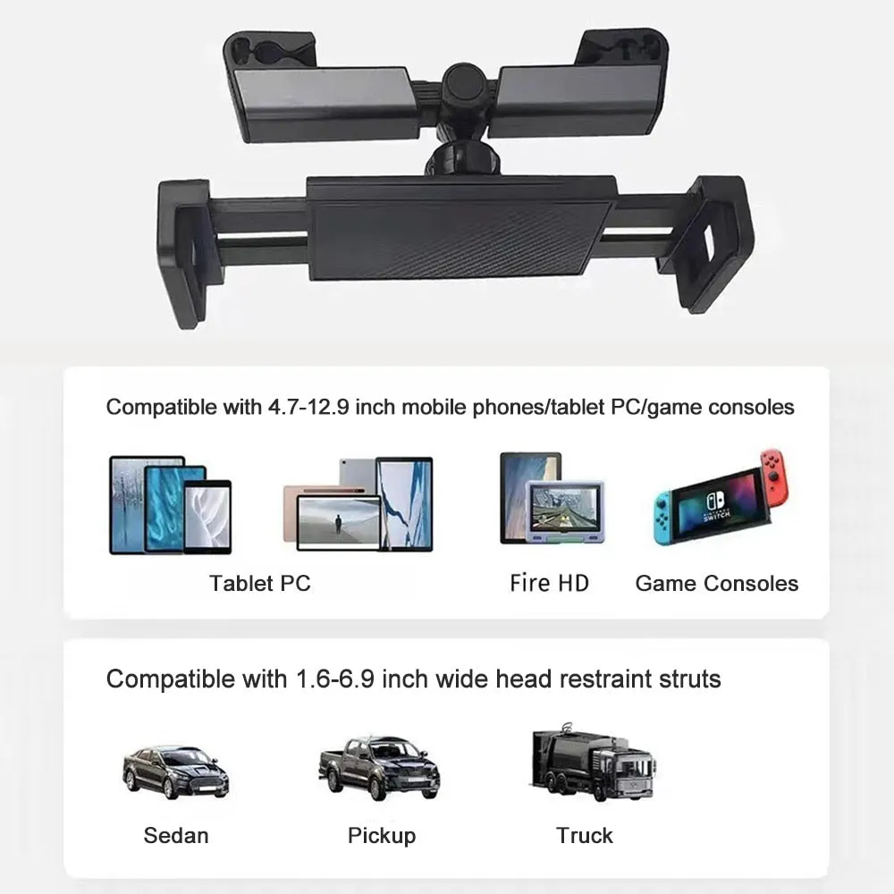 Car Headrest Tablet Mount Holder Clips 360 Degree Rotating