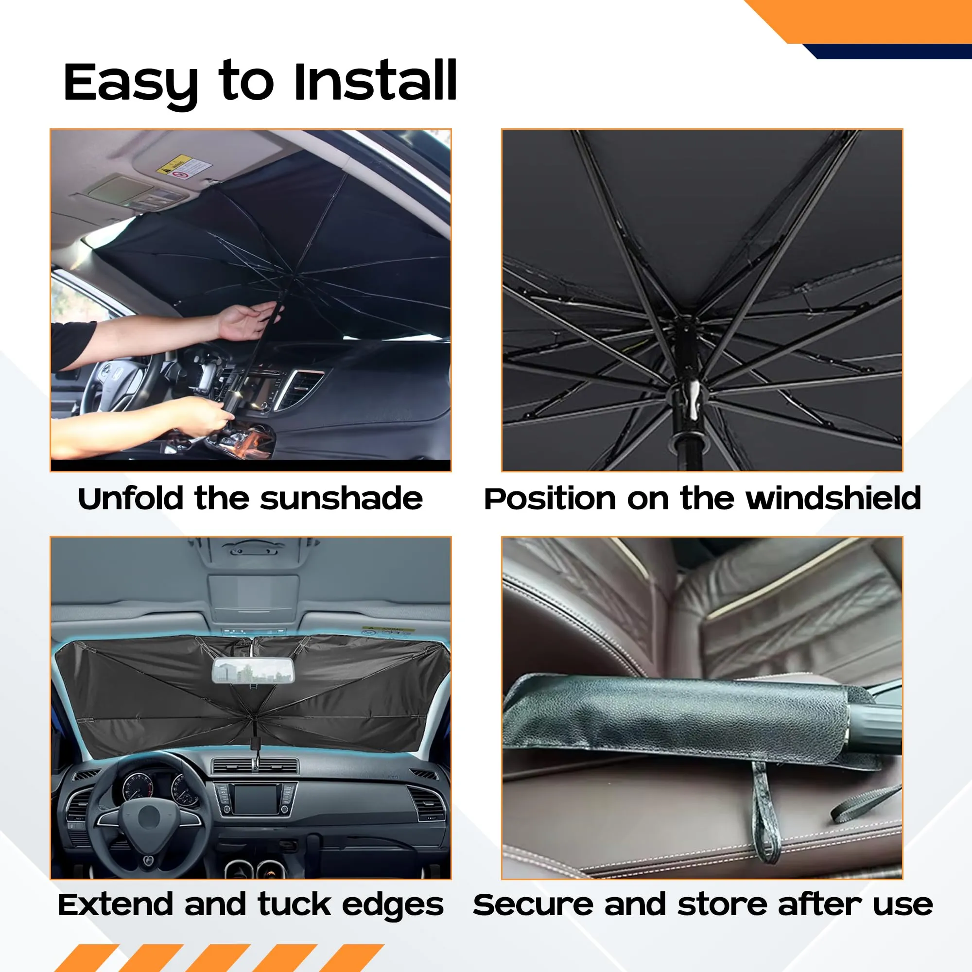 CARBINIC Car Sun Shade Protector (140x79 CM) | Car Windshield Sun Shade | UPF50  Protection & Ti-Coating | Foldable Car Window Sun Shade | Iron-Polyester | Car Umbrella Sun Shade Cover | Universal