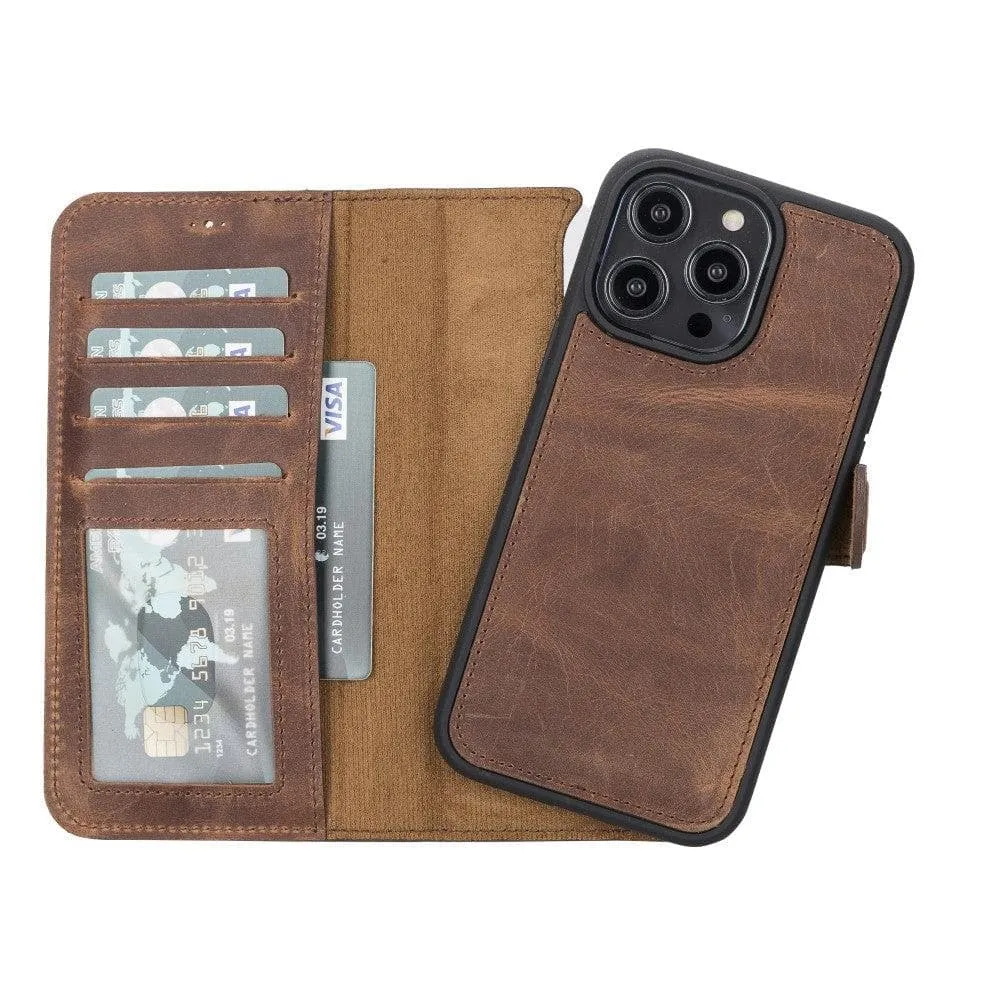 Carter iPhone 14 Plus Detachable Wallet Case, Antique Brown