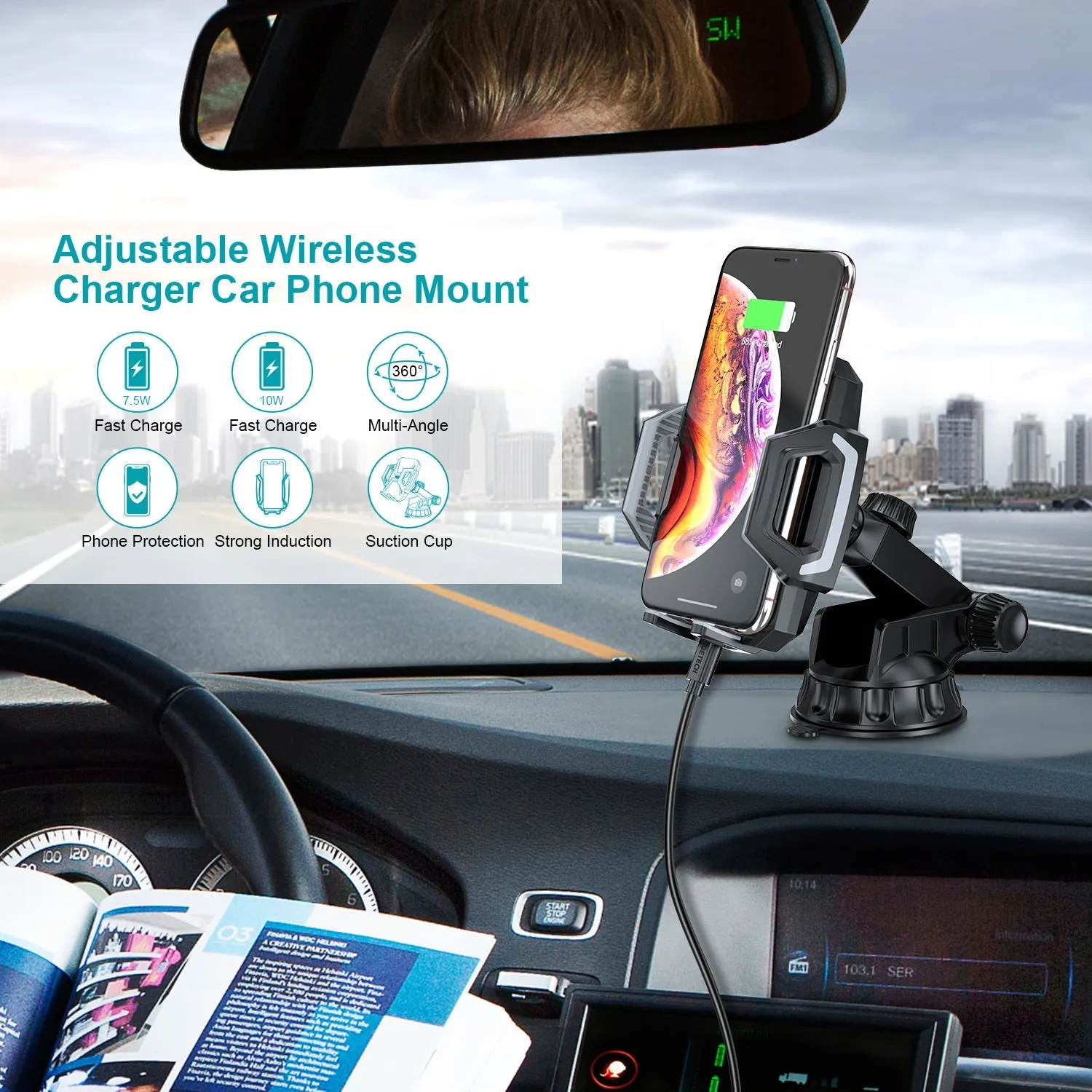 Choetech 15W Wireless Car Mount - Black T521-S