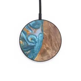 Circle Wood Resin Wireless Charger - Dustin (Teal & Gold, 695735)