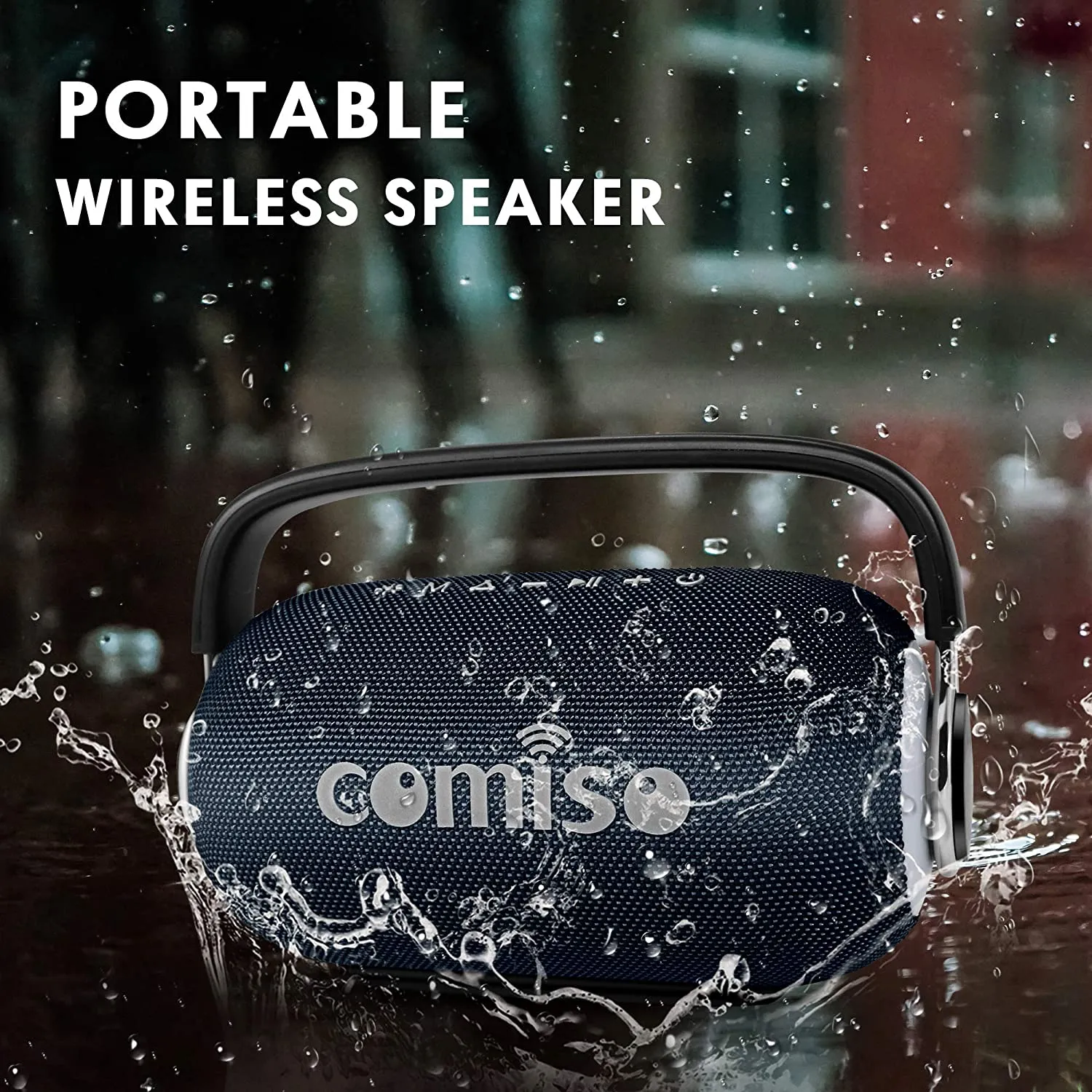 COMISO Portable Wireless Bluetooth Speaker, LED Colorful Light Boombox 25W Deep Bass Superior Audio Waterproof Bluetooth 5.0 Stereo Pair Sound 40H Playback Support TF Card AUX Built in Power Bank