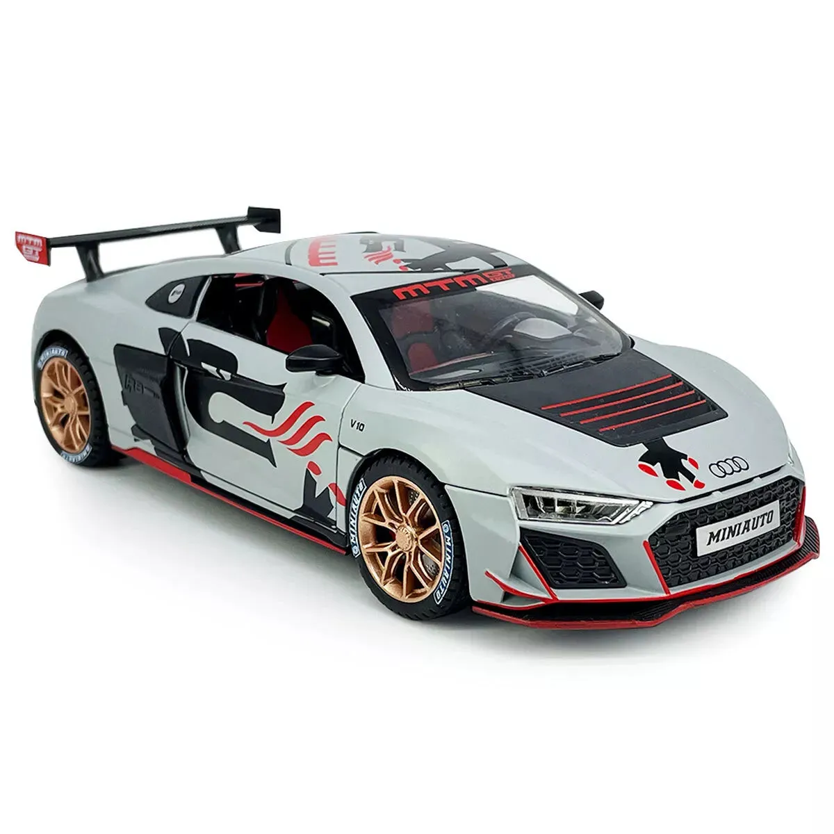 COMPATIBLE FOR 1:24 AUDI R8 MTM TOY CAR MODEL, DIECAST COLLECTIBLE PULLBACK MODEL CAR WITH SOUND AND LIGHT, TOY GIFT VEHICLES FOR  KIDS, BOYS & GIRLS BEST GIFTS TOYS FOR KIDS