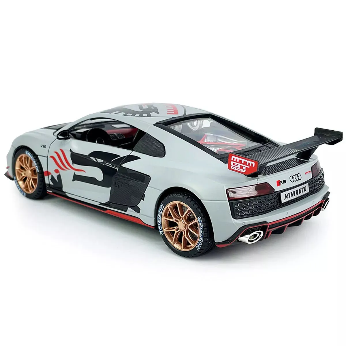 COMPATIBLE FOR 1:24 AUDI R8 MTM TOY CAR MODEL, DIECAST COLLECTIBLE PULLBACK MODEL CAR WITH SOUND AND LIGHT, TOY GIFT VEHICLES FOR  KIDS, BOYS & GIRLS BEST GIFTS TOYS FOR KIDS