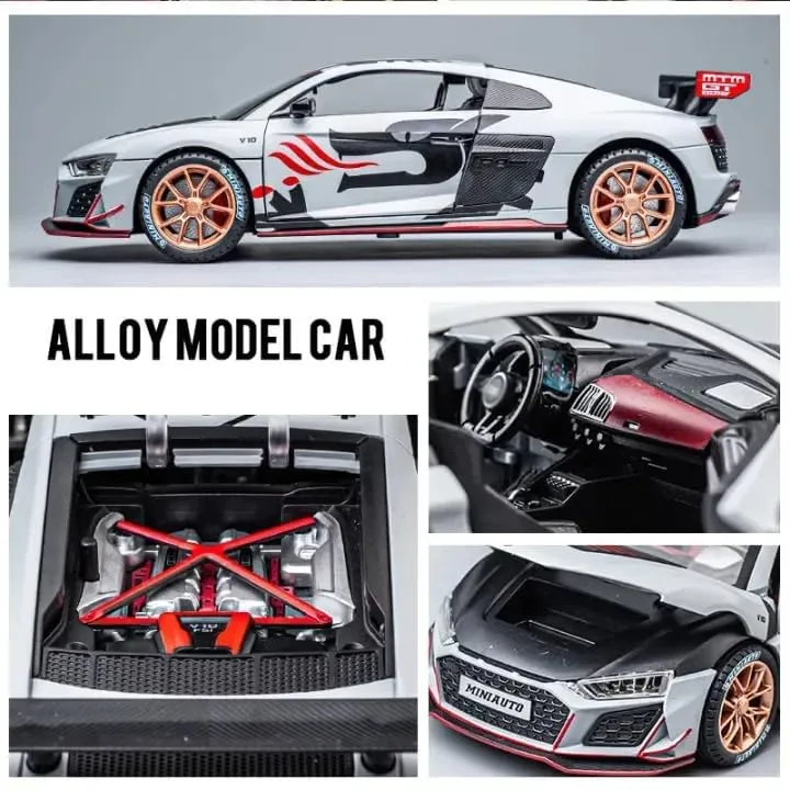 COMPATIBLE FOR 1:24 AUDI R8 MTM TOY CAR MODEL, DIECAST COLLECTIBLE PULLBACK MODEL CAR WITH SOUND AND LIGHT, TOY GIFT VEHICLES FOR  KIDS, BOYS & GIRLS BEST GIFTS TOYS FOR KIDS