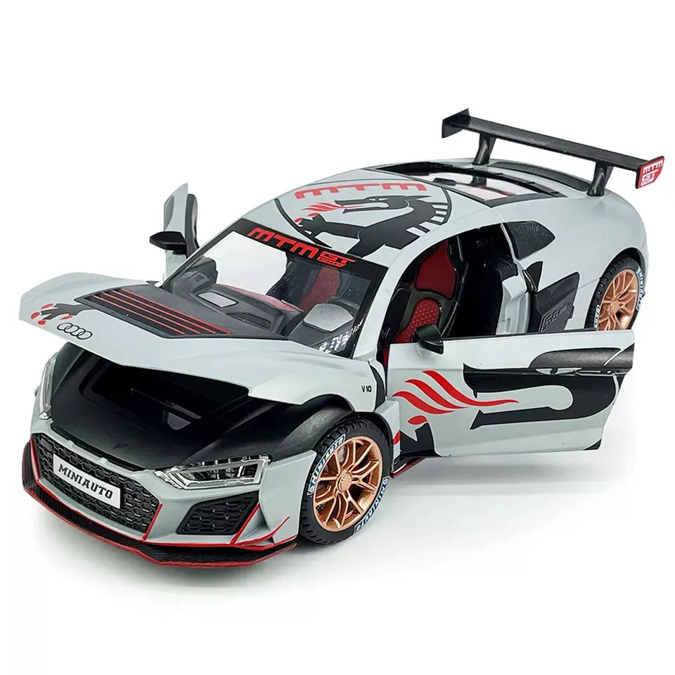 COMPATIBLE FOR 1:24 AUDI R8 MTM TOY CAR MODEL, DIECAST COLLECTIBLE PULLBACK MODEL CAR WITH SOUND AND LIGHT, TOY GIFT VEHICLES FOR  KIDS, BOYS & GIRLS BEST GIFTS TOYS FOR KIDS