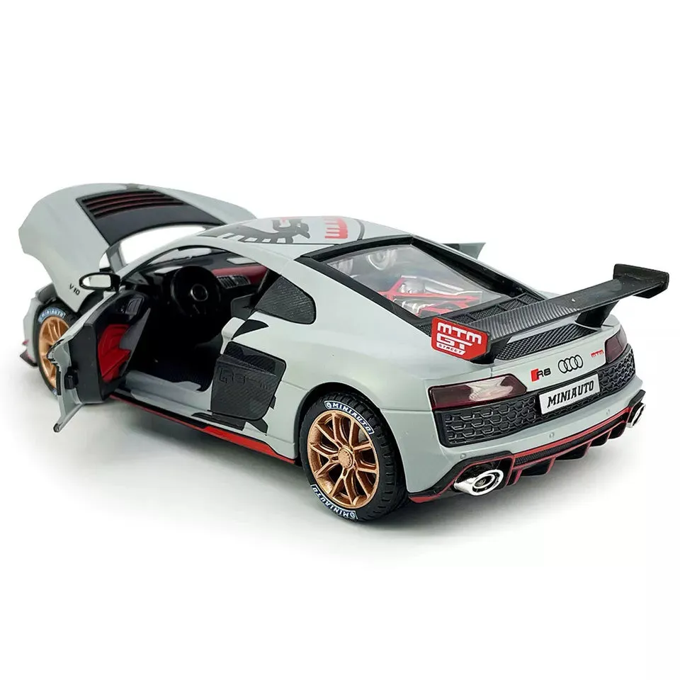 COMPATIBLE FOR 1:24 AUDI R8 MTM TOY CAR MODEL, DIECAST COLLECTIBLE PULLBACK MODEL CAR WITH SOUND AND LIGHT, TOY GIFT VEHICLES FOR  KIDS, BOYS & GIRLS BEST GIFTS TOYS FOR KIDS