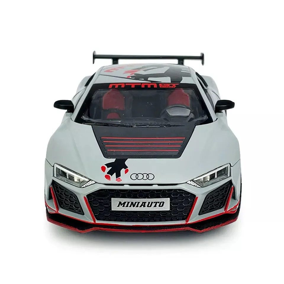 COMPATIBLE FOR 1:24 AUDI R8 MTM TOY CAR MODEL, DIECAST COLLECTIBLE PULLBACK MODEL CAR WITH SOUND AND LIGHT, TOY GIFT VEHICLES FOR  KIDS, BOYS & GIRLS BEST GIFTS TOYS FOR KIDS