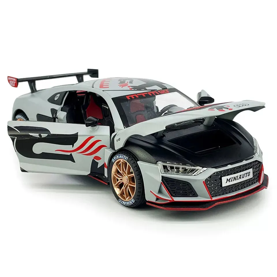 COMPATIBLE FOR 1:24 AUDI R8 MTM TOY CAR MODEL, DIECAST COLLECTIBLE PULLBACK MODEL CAR WITH SOUND AND LIGHT, TOY GIFT VEHICLES FOR  KIDS, BOYS & GIRLS BEST GIFTS TOYS FOR KIDS