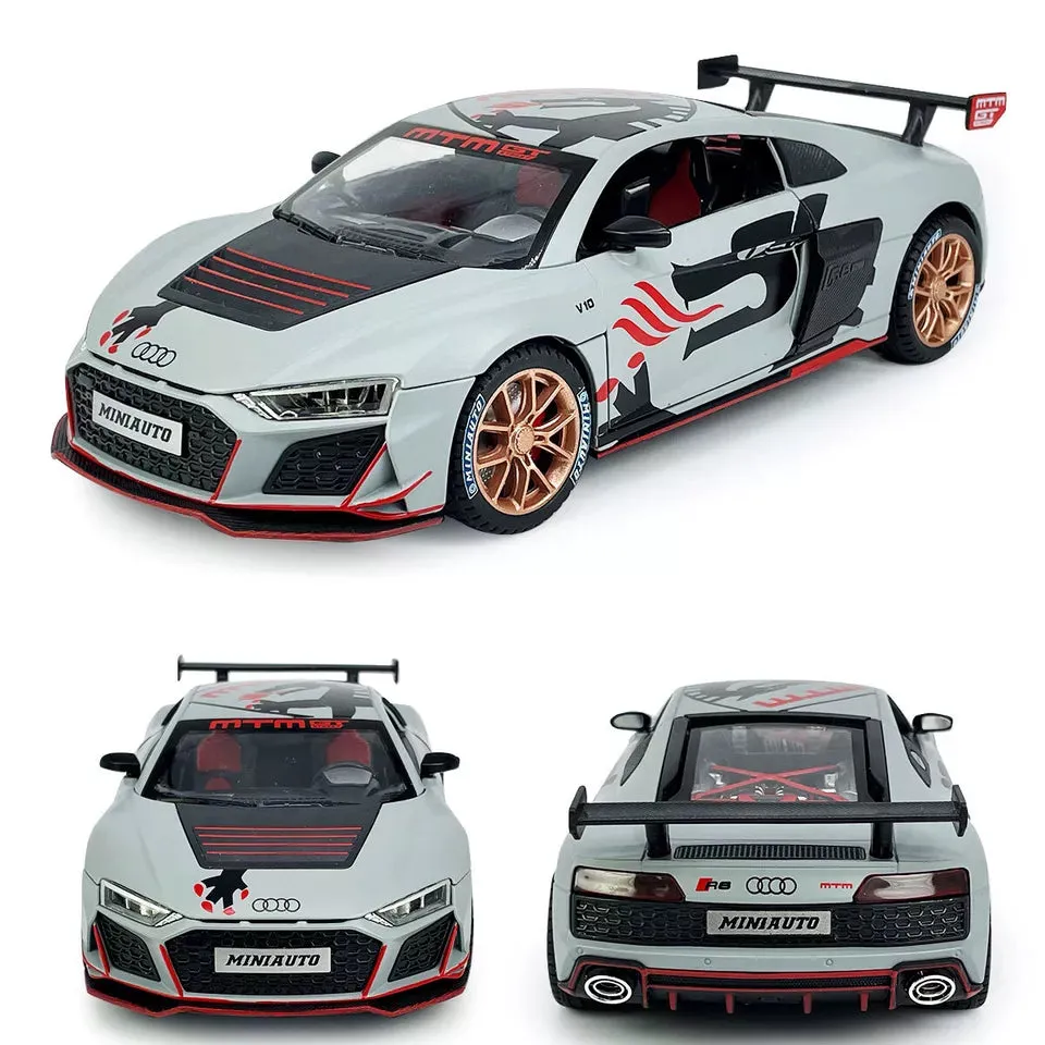 COMPATIBLE FOR 1:24 AUDI R8 MTM TOY CAR MODEL, DIECAST COLLECTIBLE PULLBACK MODEL CAR WITH SOUND AND LIGHT, TOY GIFT VEHICLES FOR  KIDS, BOYS & GIRLS BEST GIFTS TOYS FOR KIDS