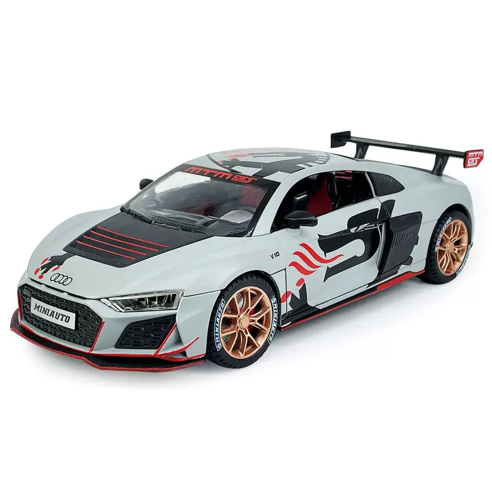 COMPATIBLE FOR 1:24 AUDI R8 MTM TOY CAR MODEL, DIECAST COLLECTIBLE PULLBACK MODEL CAR WITH SOUND AND LIGHT, TOY GIFT VEHICLES FOR  KIDS, BOYS & GIRLS BEST GIFTS TOYS FOR KIDS