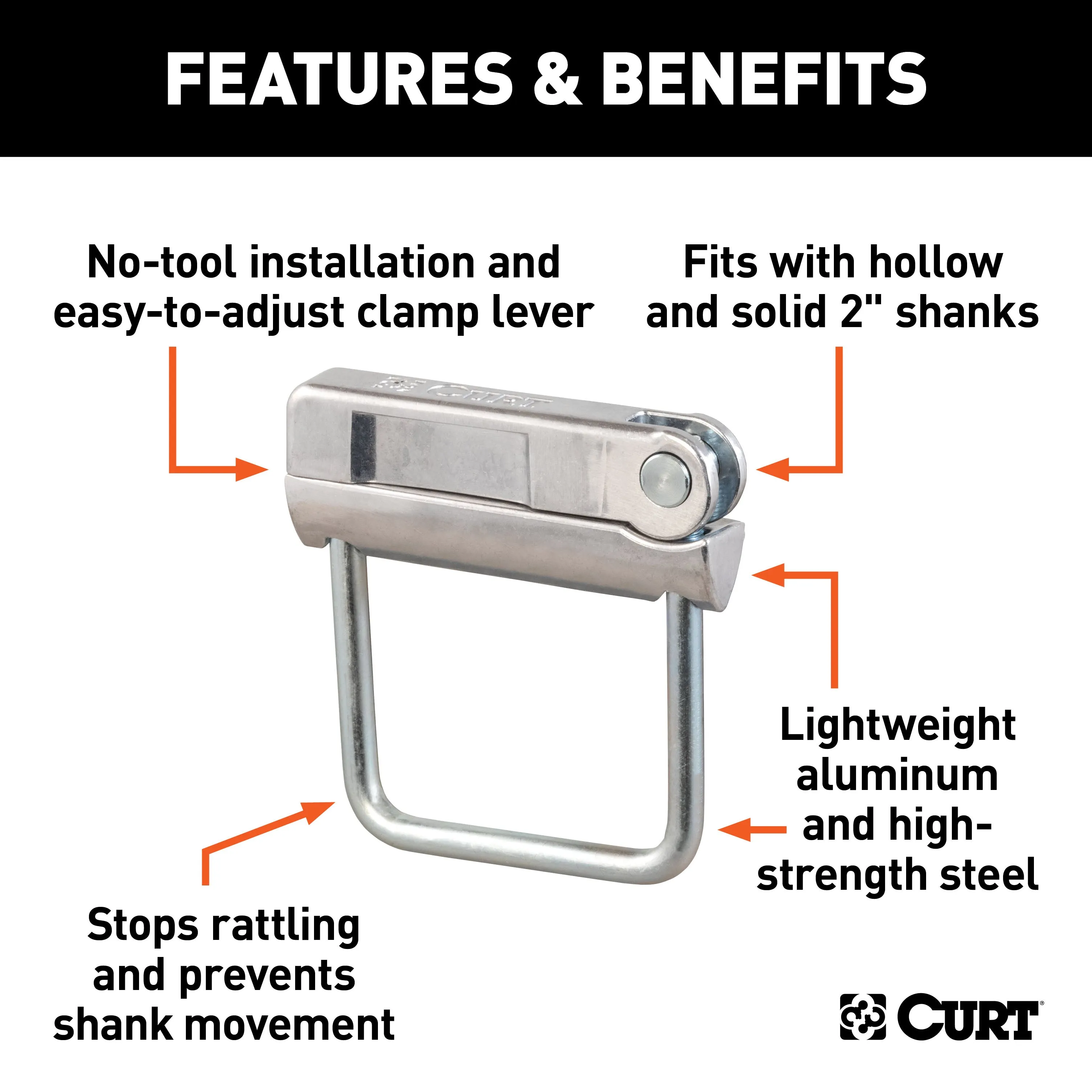 CURT 22325 Anti-Rattle Hitch Clamp for 2in. Receiver