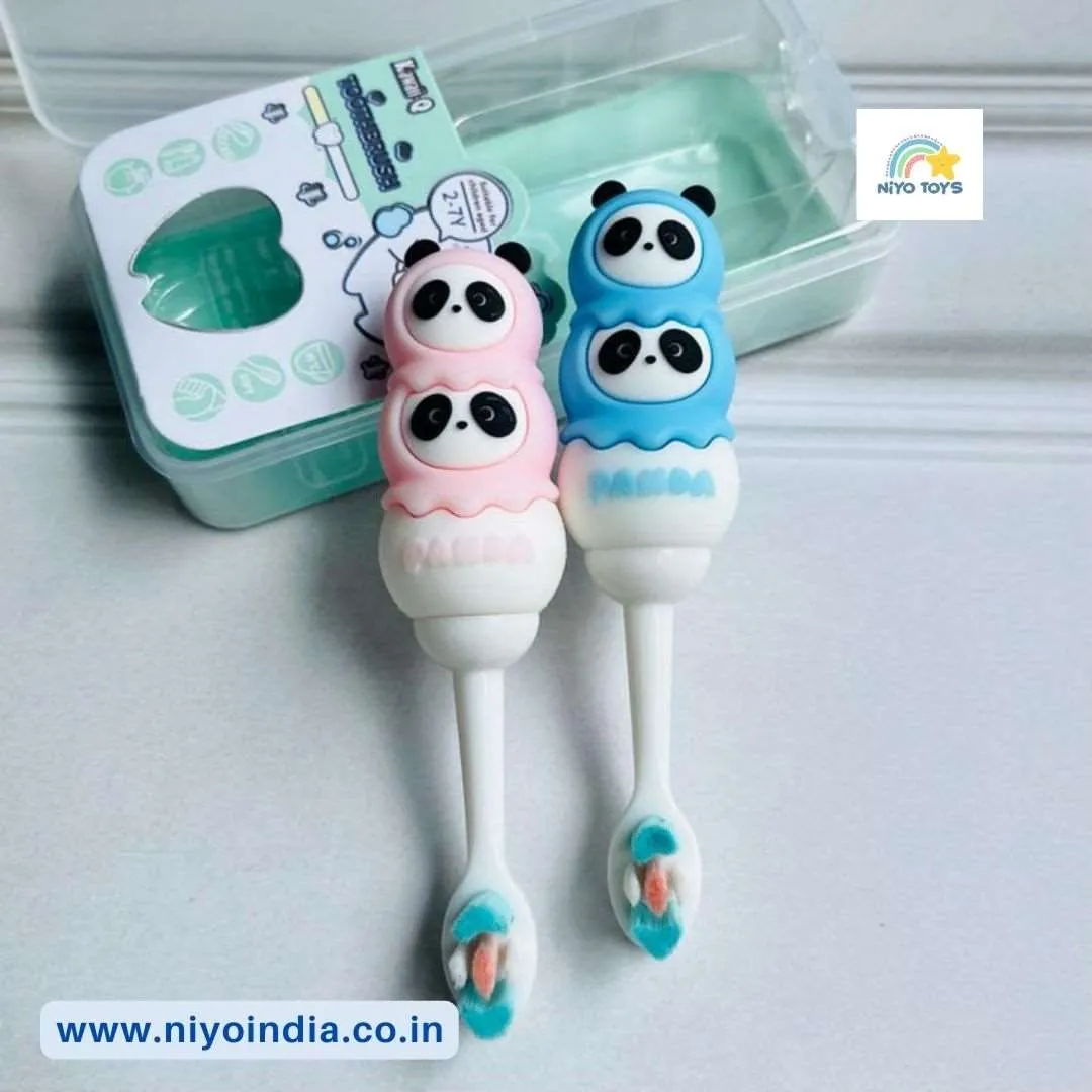 Cute 3D Panda Shape Microfiber Soft Bristles Toothbrush with Travel Case for Kids Age 2 