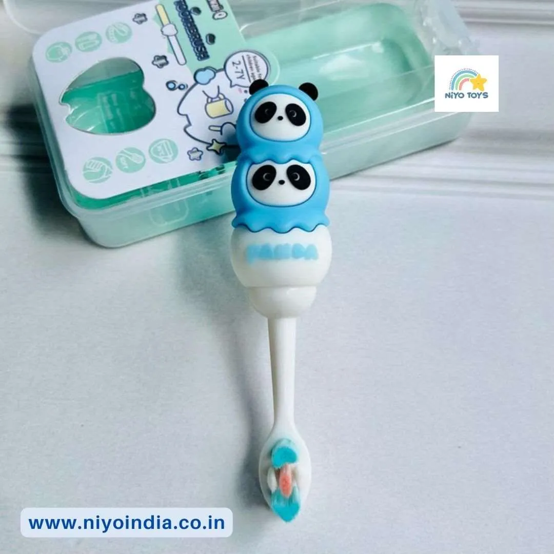 Cute 3D Panda Shape Microfiber Soft Bristles Toothbrush with Travel Case for Kids Age 2 