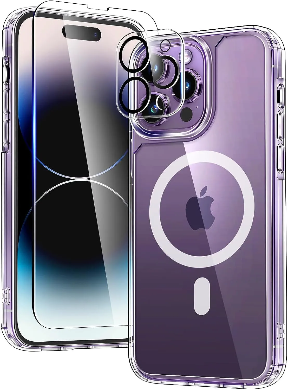 Entronix Case Magnetic Clear Case Designed for Apple iPhone 14 Pro Max with 1 Tempered and Camera Lens, Shockproof Transparent Crystal Cover