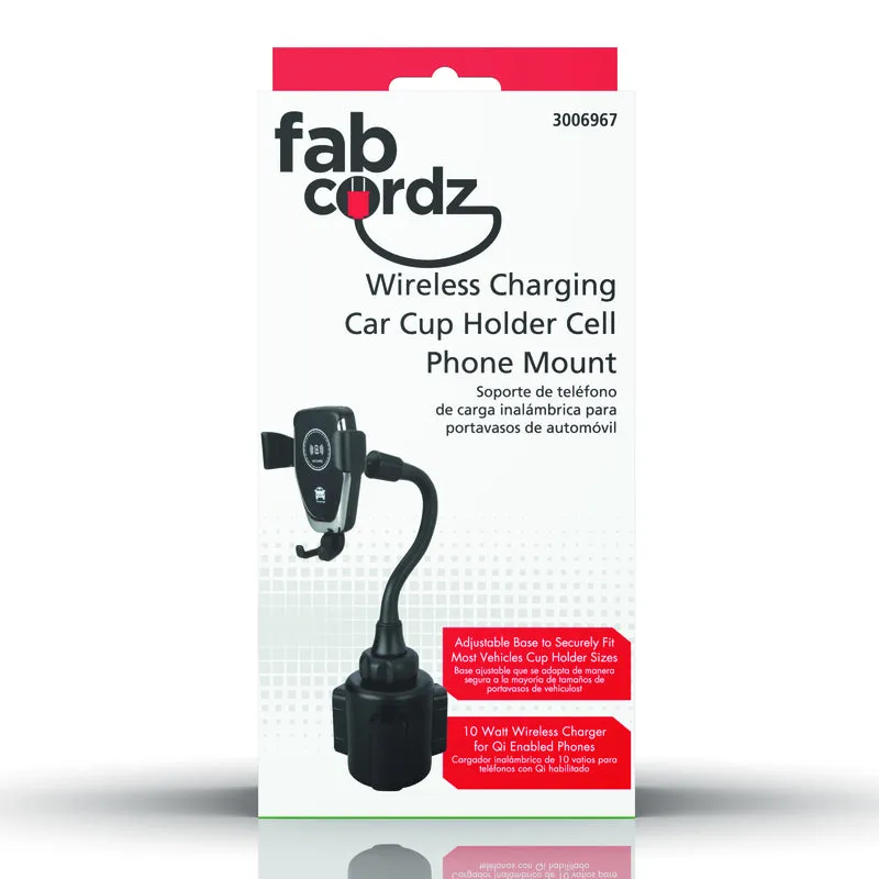 Fabcordz Black Cup Holder Wireless Charger and Phone Holder For All Mobile Devices