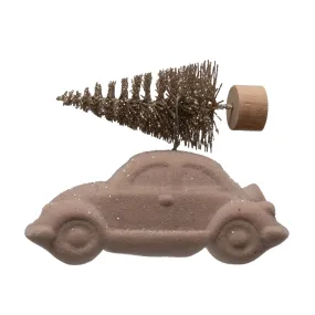 Flocked Vintage Car with Bottle Brush Tree