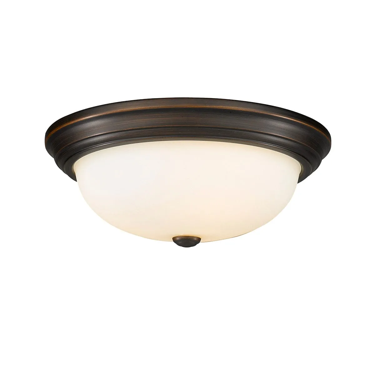 Flush Mount Fixture - Rubbed Bronze - Etched White Glass - 15in. Diameter - E26 Medium Base