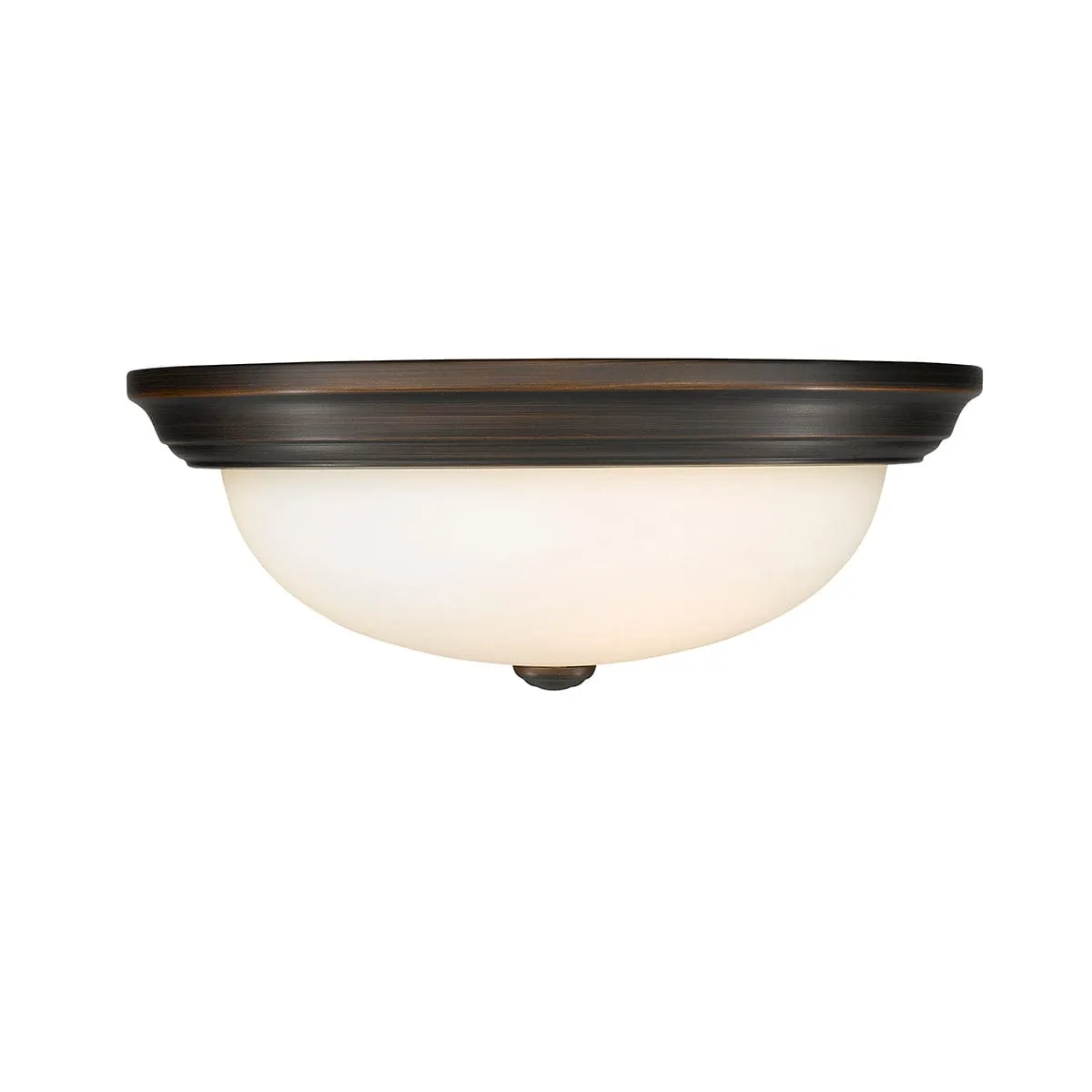 Flush Mount Fixture - Rubbed Bronze - Etched White Glass - 15in. Diameter - E26 Medium Base